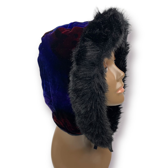 Vintage reversible crushed velvet hood with faux fur trim - Picture 10 of 14